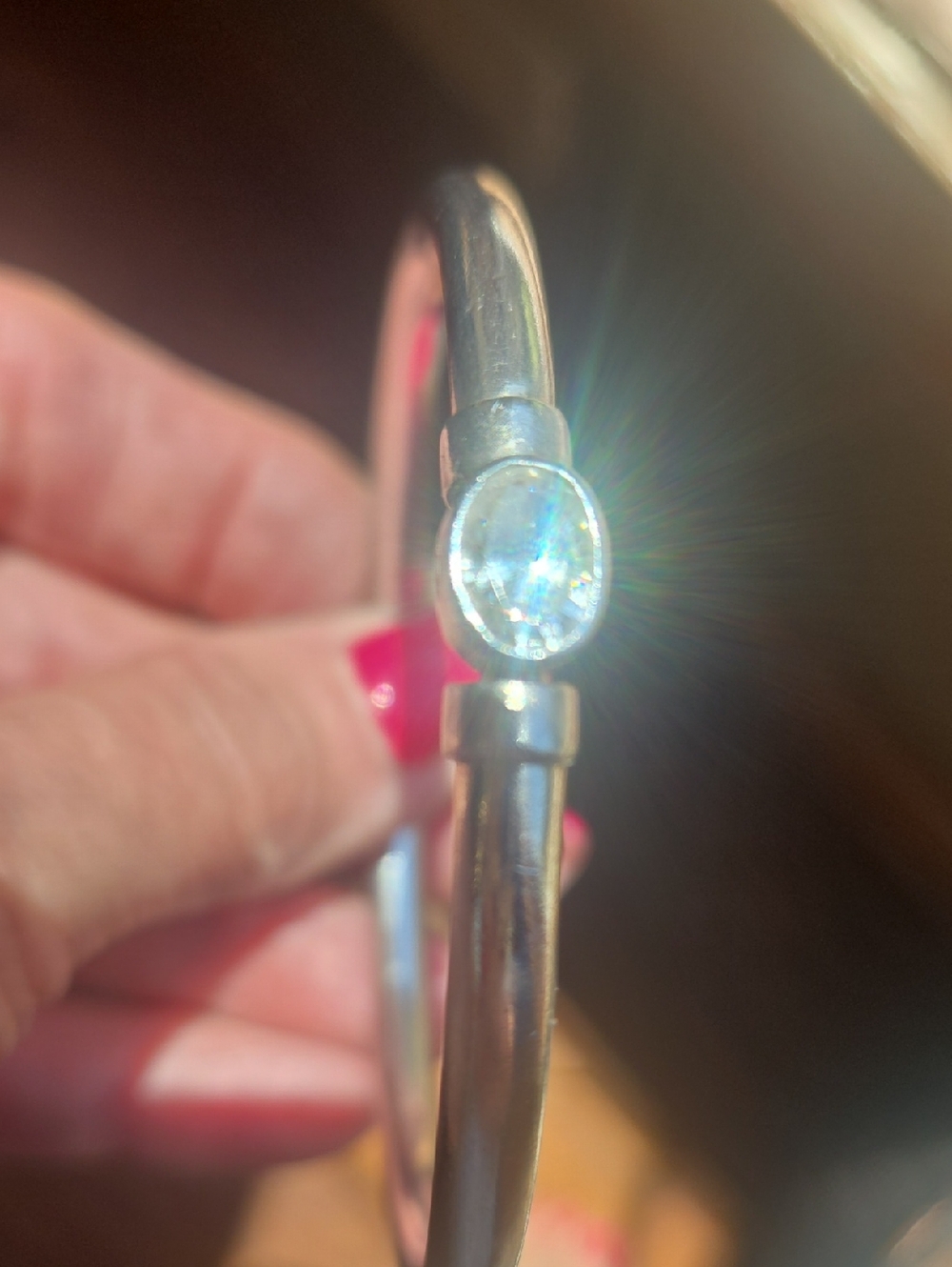 Sterling Silver Bangle Bracelet with Oval Cubic Stone